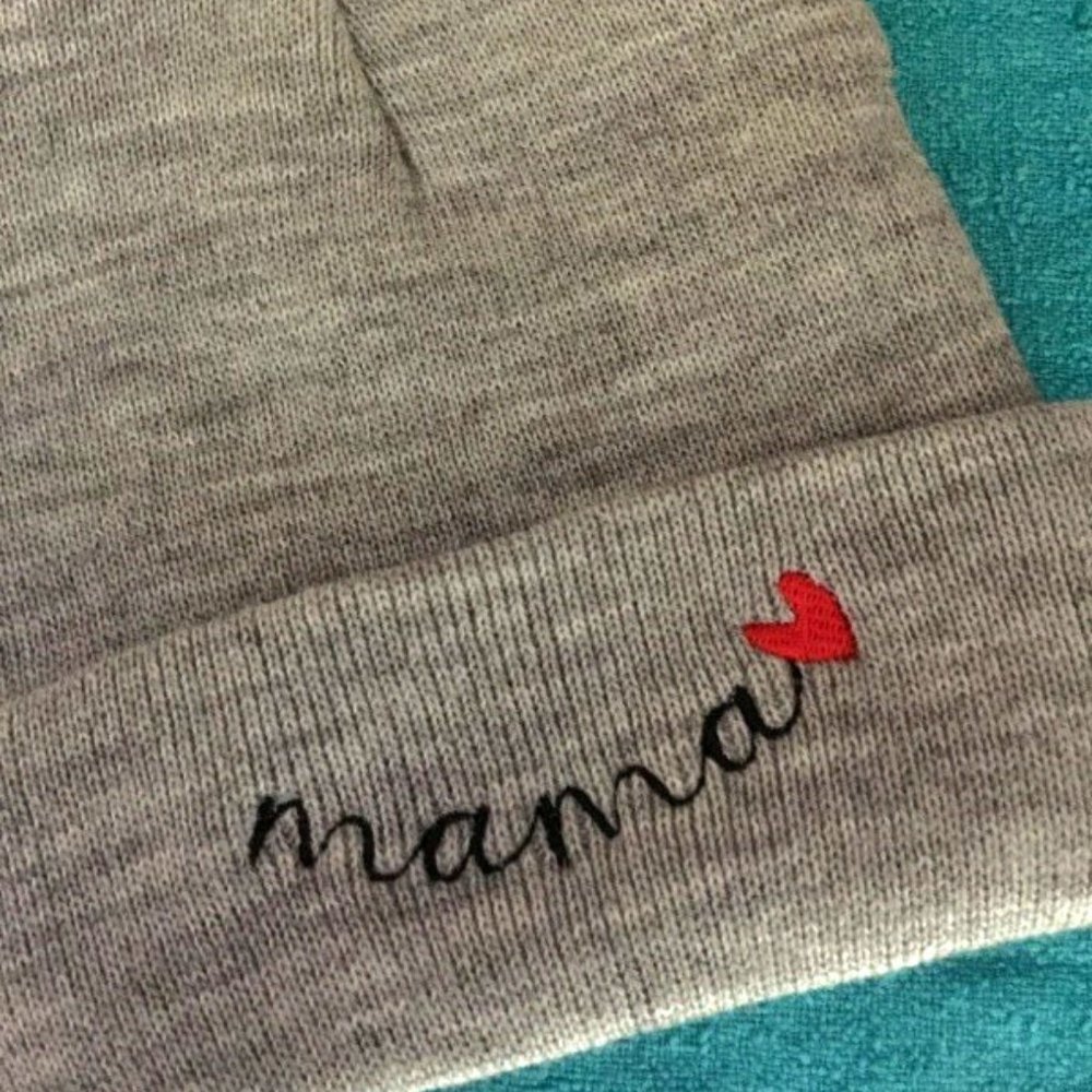 Mama embroidered beanie - Grey beanie for mom